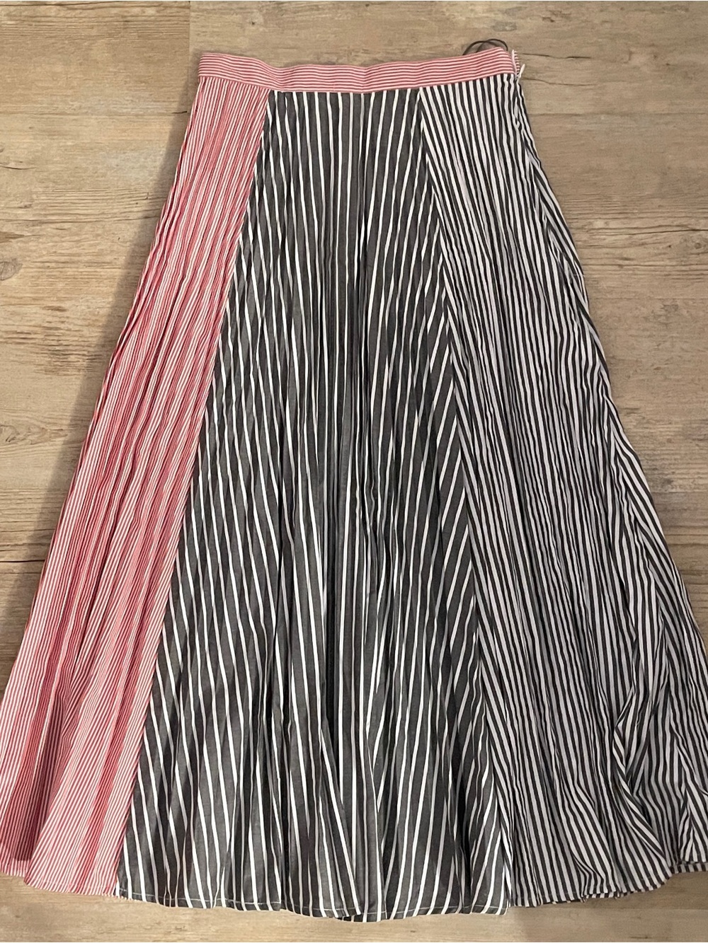 French Connection Black, White & Pink Striped Panel Maxi Skirt nwot